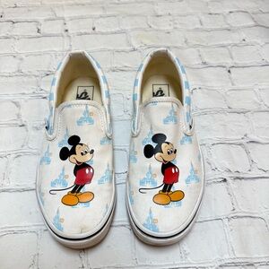 Vans White Canvas Slip-On Shoes with Mickey Mouse Graphic